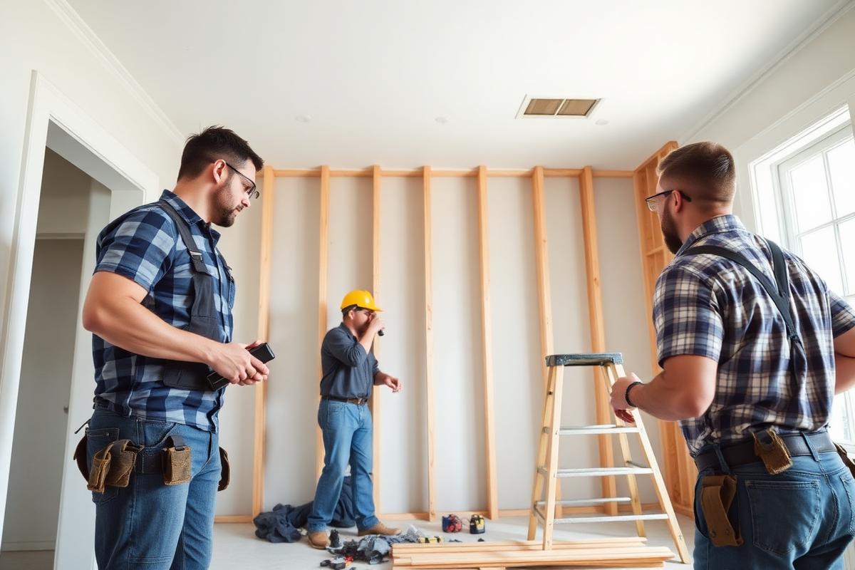 ServiceMaster by ELE crew rebuilding a damaged interior in Crofton, Maryland